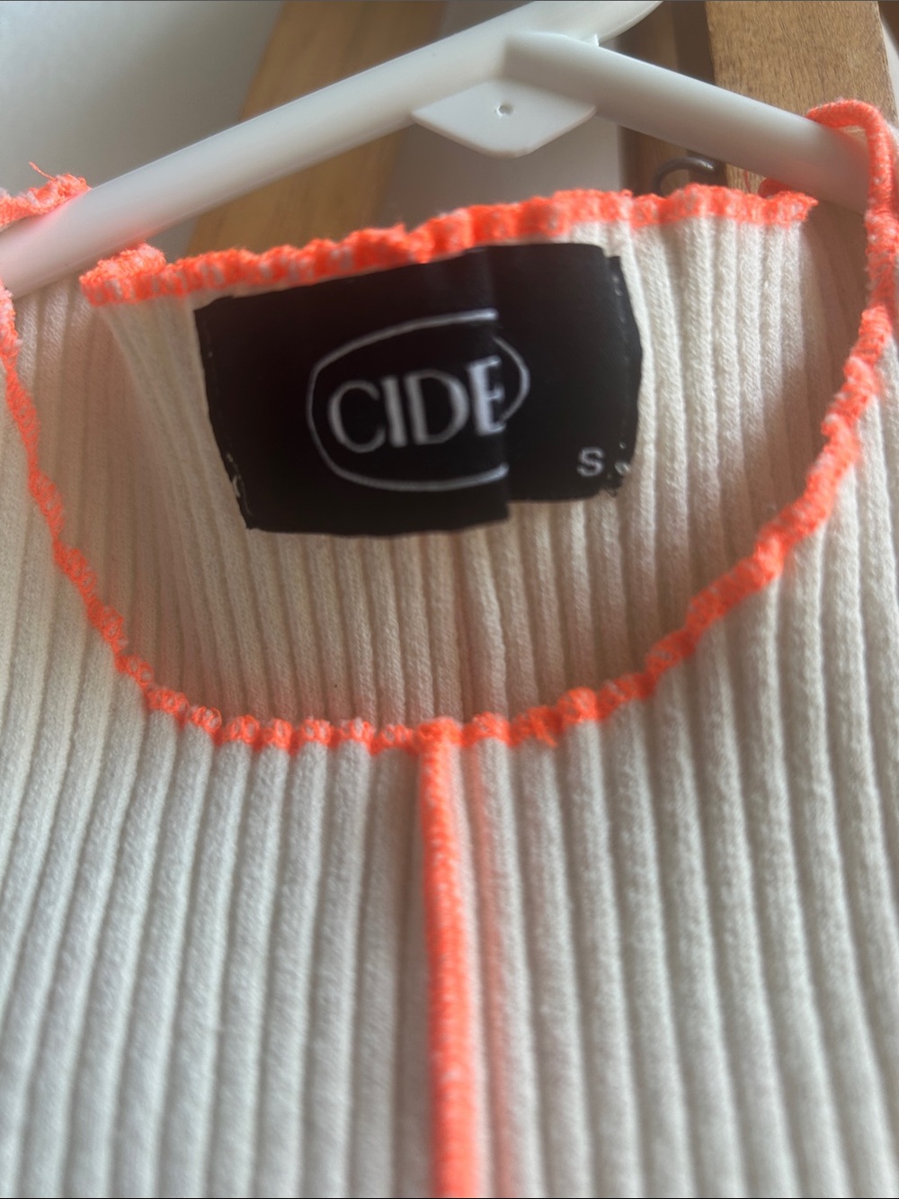 Cider Cream Ribbed Crop Top with Neon Orange Trim - Picture 3 of 7